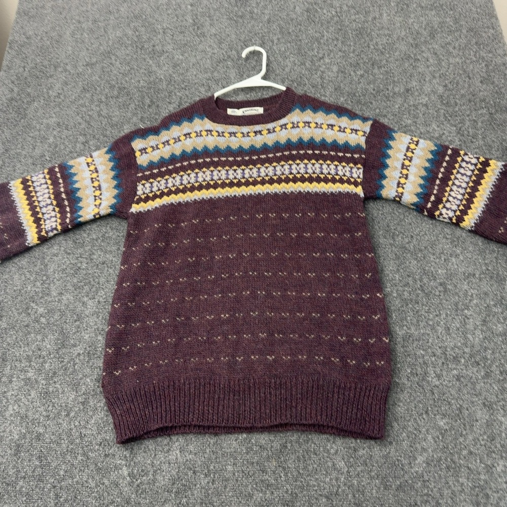 Vintage Cambridge Dry Goods Sweater Mens L Purple Wool Fair Isle Nordic Retro